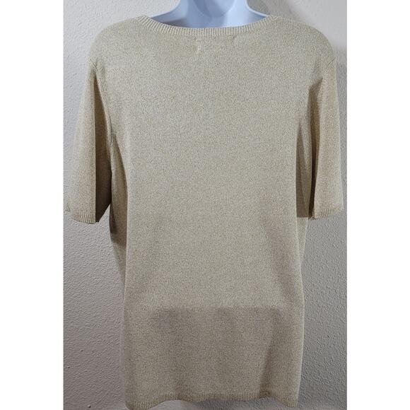Draper's & Damon's Gold White Marled Round Neck Top Large Lightweight Stretchy - Picture 3 of 5